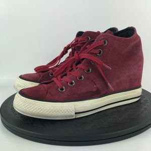 Converse Chuck Taylor All Star Lux Red Suede Heel Wedge 550671C Women's Size 7